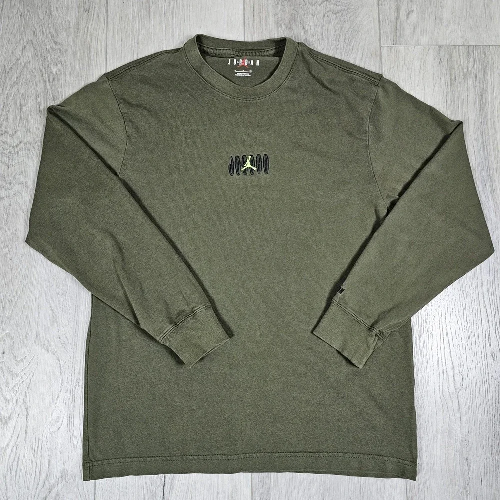 Nike Air Jordan Shirt Mens Small Green Long Sleeve Embroidered Jump Man Logo